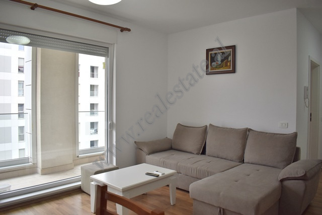 One bedroom apartment for rent in Siri Kodra Street at Kompleksi Kontakt (Siri) in Tirana, Albania.
